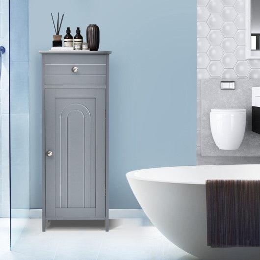 Wooden Storage Free-Standing Floor Cabinet with Drawer and Shelf-Gray at Set Shop and Smile