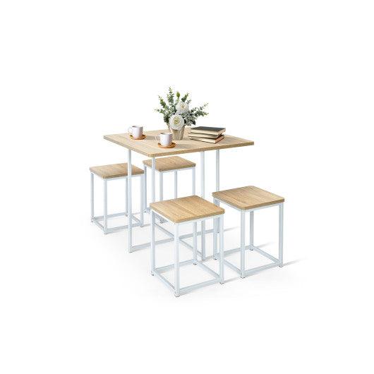 5 Pieces Metal Frame Dining Set with Compact Dining Table and 4 Stools -Natural at Set Shop and Smile
