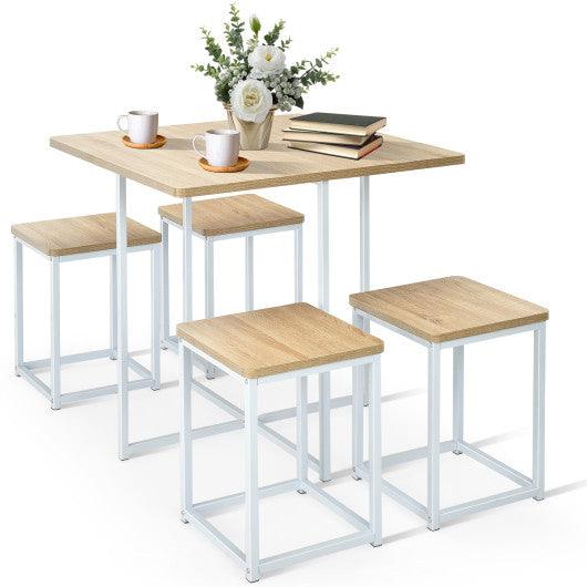 5 Pieces Metal Frame Dining Set with Compact Dining Table and 4 Stools -Natural at Set Shop and Smile