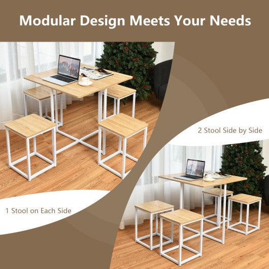 5 Pieces Metal Frame Dining Set with Compact Dining Table and 4 Stools -Natural at Set Shop and Smile