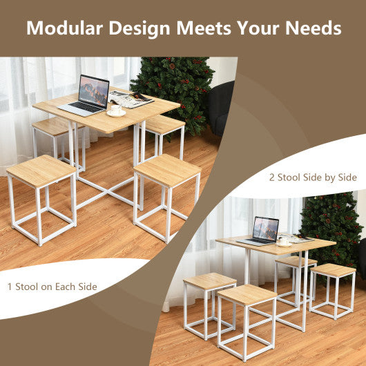5 Pieces Metal Frame Dining Set with Compact Dining Table and 4 Stools -Natural - Set Shop and Smile