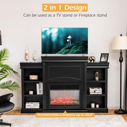 70 Inch Modern Fireplace Media Entertainment Center with Bookcase-Black at Set Shop and Smile