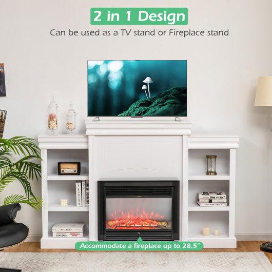 70 Inch Modern Fireplace Media Entertainment Center with Bookcase-White at Set Shop and Smile