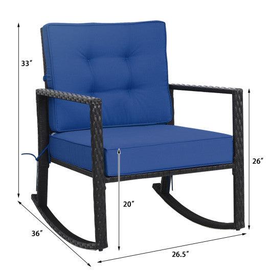 Patio Rattan Rocker Outdoor Glider Rocking Chair Cushion Lawn-Navy at Set Shop and Smile