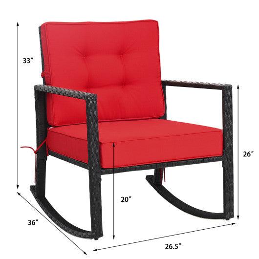Patio Rattan Rocker Outdoor Glider Rocking Chair Cushion Lawn-Red at Set Shop and Smile