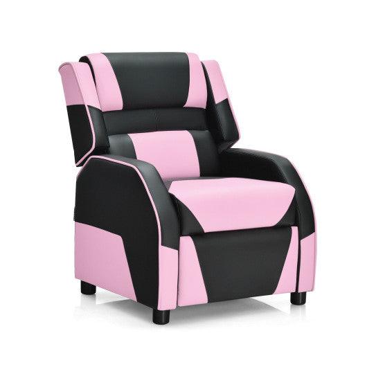 Kids Youth PU Leather Gaming Sofa Recliner with Headrest and Footrest-Pink at Set Shop and Smile