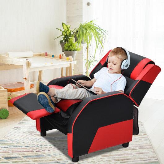 Kids Youth PU Leather Gaming Sofa Recliner with Headrest and Footrest-Red at Set Shop and Smile