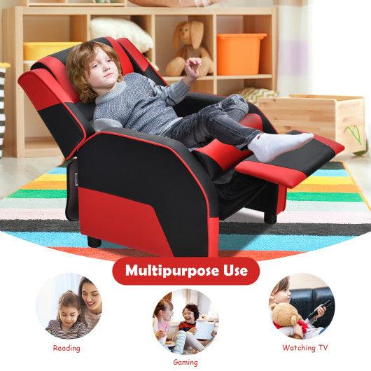 Kids Youth PU Leather Gaming Sofa Recliner with Headrest and Footrest-Red at Set Shop and Smile