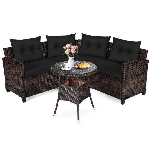 4 Pieces Outdoor Cushioned Rattan Furniture Set-Black at Set Shop and Smile