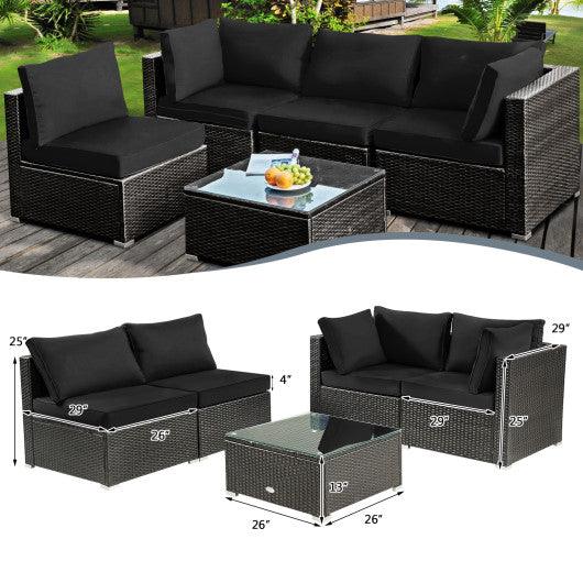 5 Pieces Cushioned Patio Rattan Furniture Set with Glass Table-Black at Set Shop and Smile