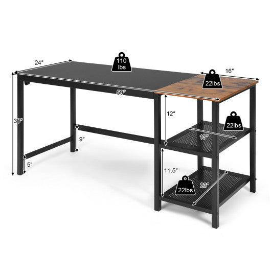 59 Inch Home Office Computer Desk with Removable Storage Shelves-Black at Set Shop and Smile