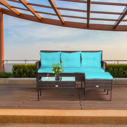 3 Pieces Patio Furniture Sectional Set with 5 Cozy Seat and Back Cushions-Turquoise at Set Shop and Smile