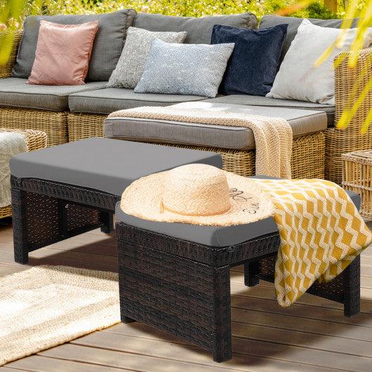 2 Pieces Patio Rattan Ottomans with Soft Cushion for Patio and Garden-Gray at Set Shop and Smile
