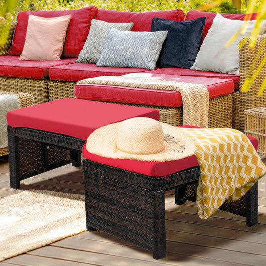 2 Pieces Patio Rattan Ottomans with Soft Cushion for Patio and Garden-Red at Set Shop and Smile