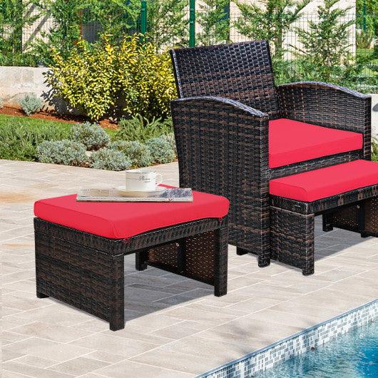 2 Pieces Patio Rattan Ottomans with Soft Cushion for Patio and Garden-Red at Set Shop and Smile