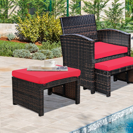2 Pieces Patio Rattan Ottomans with Soft Cushion for Patio and Garden-Red - Set Shop and Smile