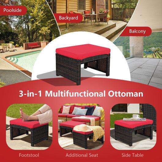 2 Pieces Patio Rattan Ottomans with Soft Cushion for Patio and Garden-Red at Set Shop and Smile