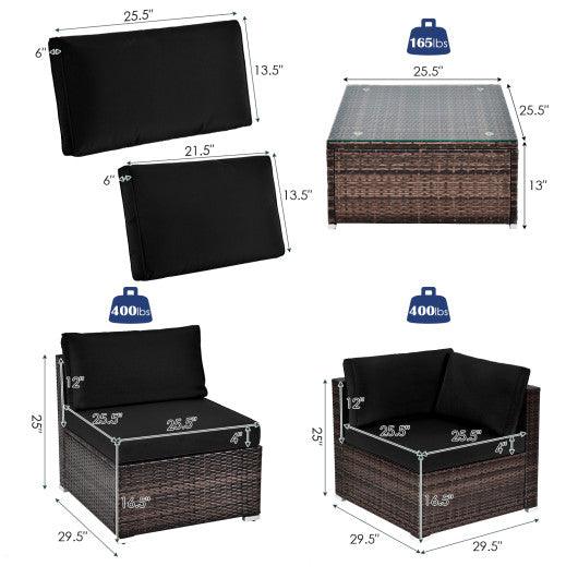 6 Pieces Patio Rattan Furniture Set with Cushions and Glass Coffee Table-Black at Set Shop and Smile