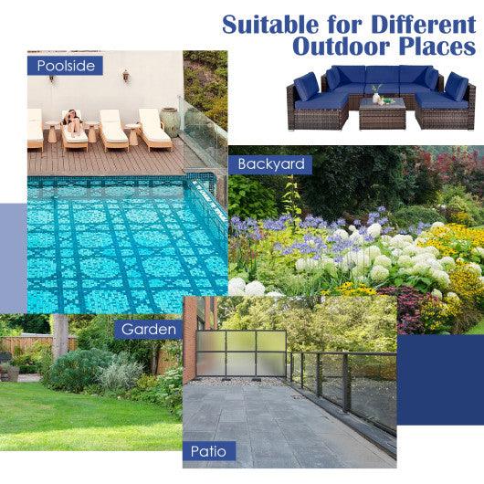 6 Pieces Patio Rattan Furniture Set with Cushions and Glass Coffee Table-Navy at Set Shop and Smile