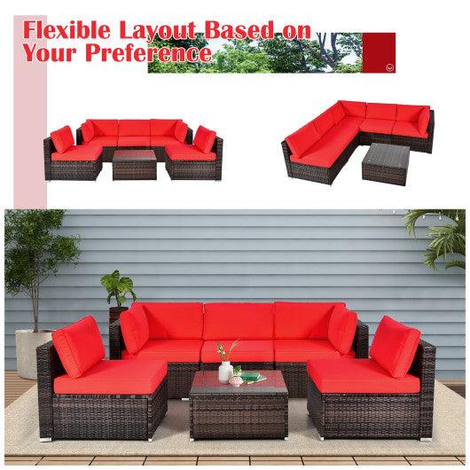 6 Pieces Patio Rattan Furniture Set with Cushions and Glass Coffee Table-Red at Set Shop and Smile