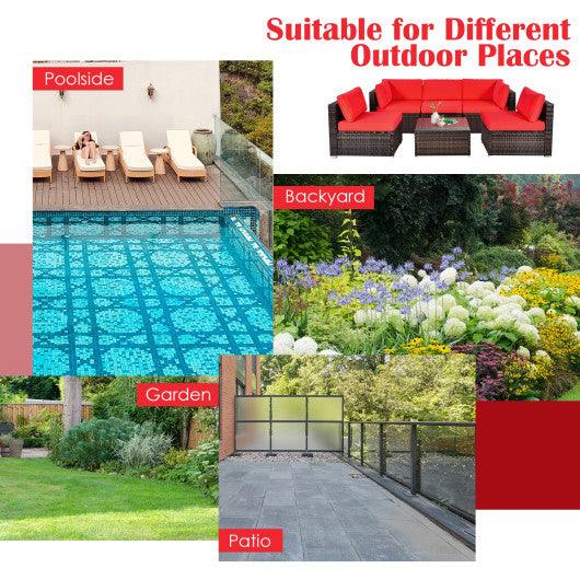 6 Pieces Patio Rattan Furniture Set with Cushions and Glass Coffee Table-Red at Set Shop and Smile