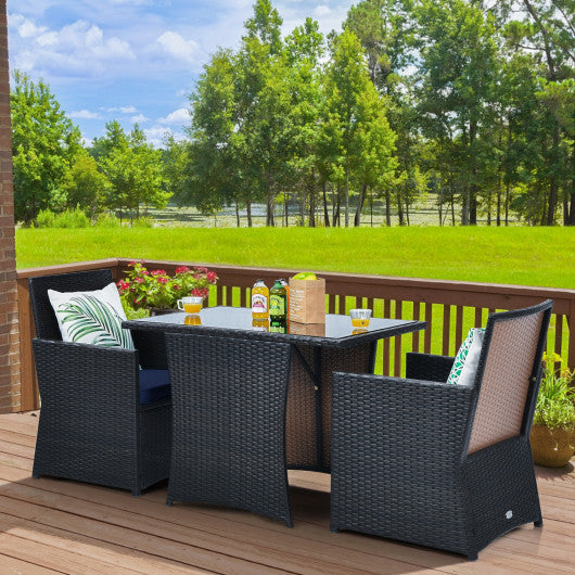 3 Pieces Patio Rattan Furniture Set with Cushion and Sofa Armrest-Navy - Set Shop and Smile