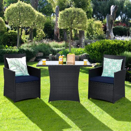 3 Pieces Patio Rattan Furniture Set with Cushion and Sofa Armrest-Navy - Costway - HW68178NY - Set Shop and Smile