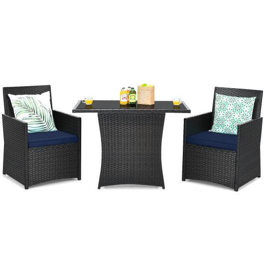3 Pieces Patio Rattan Furniture Set with Cushion and Sofa Armrest-Navy at Set Shop and Smile