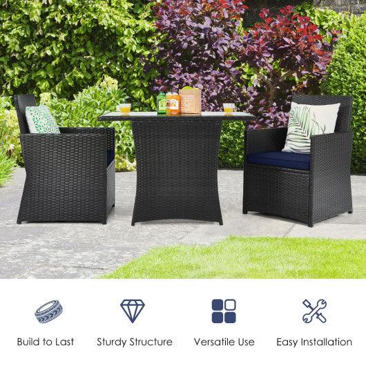 3 Pieces Patio Rattan Furniture Set with Cushion and Sofa Armrest-Navy - Costway - HW68178NY - Set Shop and Smile