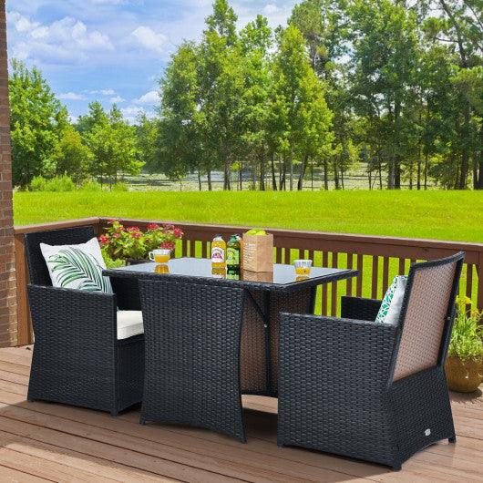 3 Pieces Patio Rattan Furniture Set with Cushion and Sofa Armrest-White at Set Shop and Smile