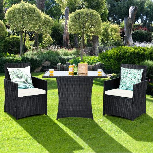 3 Pieces Patio Rattan Furniture Set with Cushion and Sofa Armrest-White at Set Shop and Smile