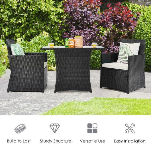 3 Pieces Patio Rattan Furniture Set with Cushion and Sofa Armrest-White at Set Shop and Smile