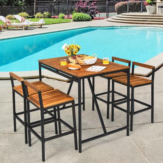 5 Pieces Outdoor Acacia Wood and PE Rattan Bar Set at Set Shop and Smile