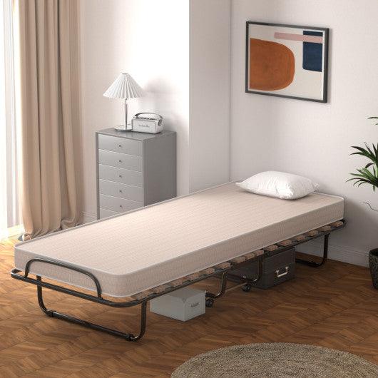 Portable Folding Bed with Memory Foam Mattress and Sturdy Metal Frame Made in Italy-Beige at Set Shop and Smile