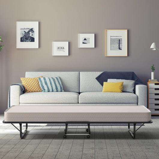 Rollaway Guest Bed with Sturdy Steel Frame and Memory Foam Mattress Made in Italy-Beige at Set Shop and Smile