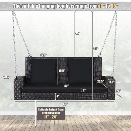 2-Person Patio Rattan Porch Swing with Cushions-Black at Set Shop and Smile