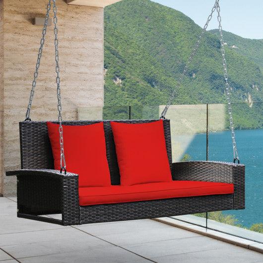 2-Person Patio Rattan Porch Swing with Cushions-Red at Set Shop and Smile