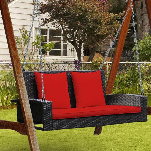 2-Person Patio Rattan Porch Swing with Cushions-Red at Set Shop and Smile