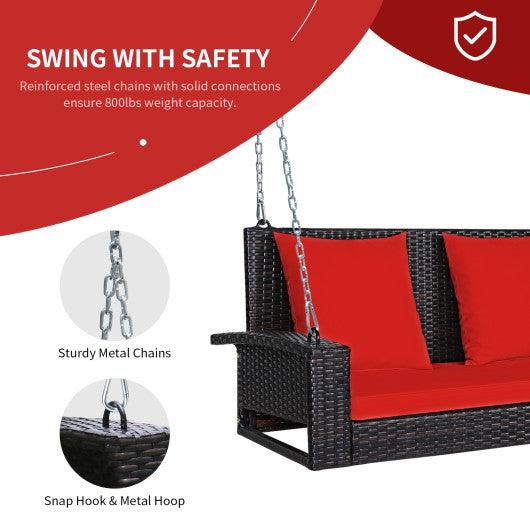 2-Person Patio Rattan Porch Swing with Cushions-Red at Set Shop and Smile