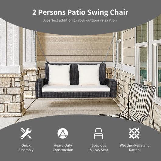 2-Person Patio Rattan Porch Swing with Cushions-White at Set Shop and Smile