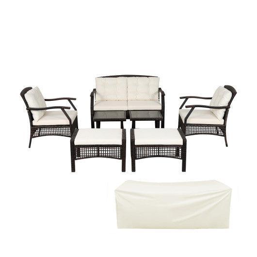 7 Pieces Outdoor Patio Furniture Set with Waterproof Cover at Set Shop and Smile
