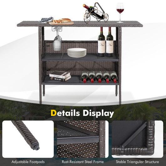 Outdoor Wicker Bar Table with 2 Metal Mesh Shelves at Set Shop and Smile