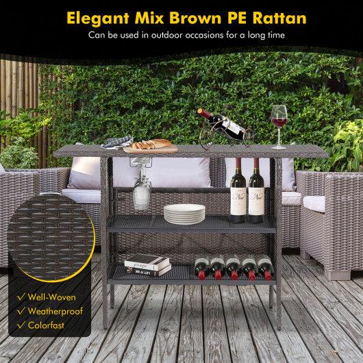 Outdoor Wicker Bar Table with 2 Metal Mesh Shelves at Set Shop and Smile