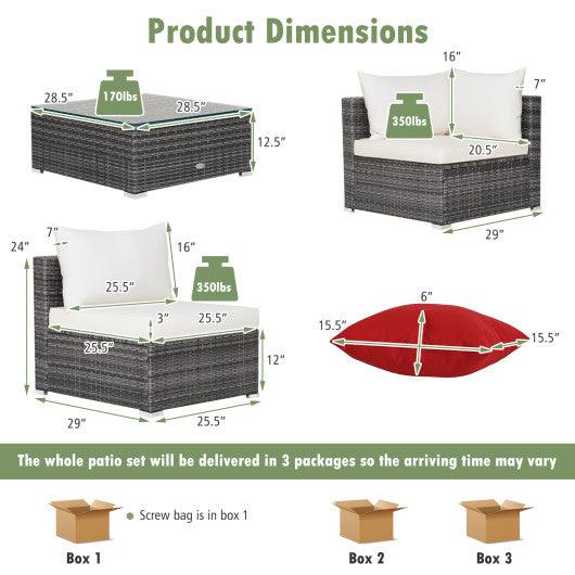 7 Pieces Patio Rattan Furniture Set Sectional Sofa Garden Cushion-White at Set Shop and Smile