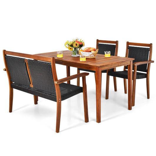 4 Pieces Acacia Wood Patio Rattan Dining Furniture Set at Set Shop and Smile