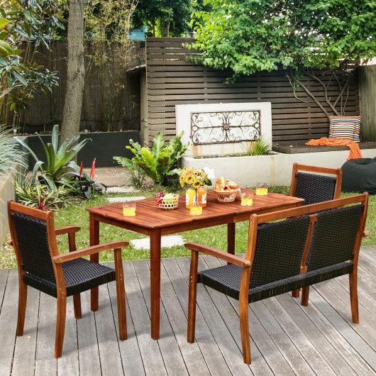 4 Pieces Acacia Wood Patio Rattan Dining Furniture Set at Set Shop and Smile