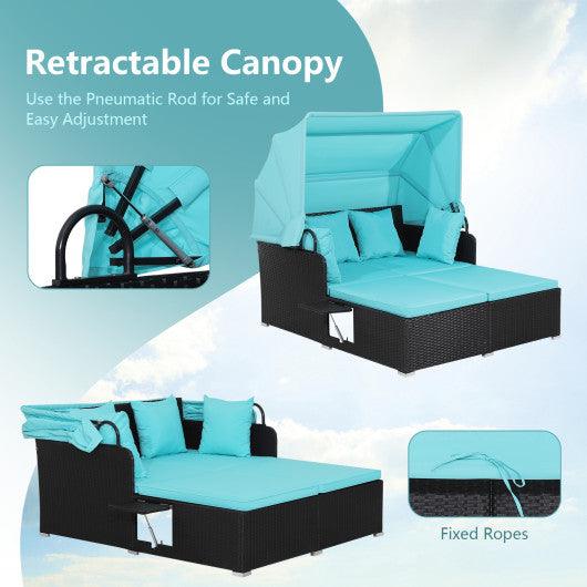 Patio Rattan Daybed with Retractable Canopy and Side Tables-Turquoise at Set Shop and Smile