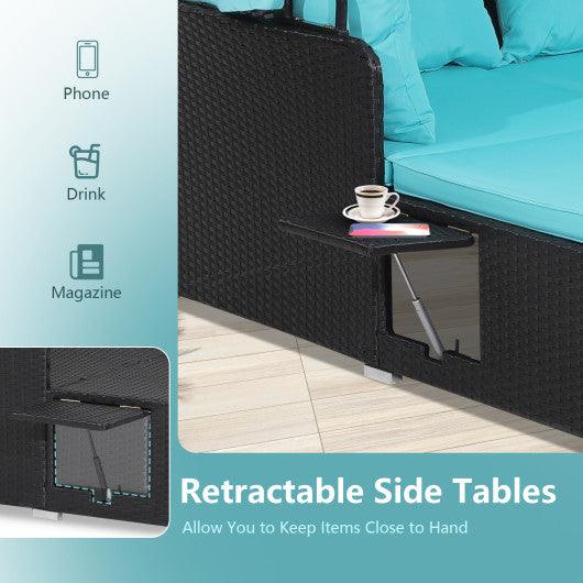 Patio Rattan Daybed with Retractable Canopy and Side Tables-Turquoise at Set Shop and Smile