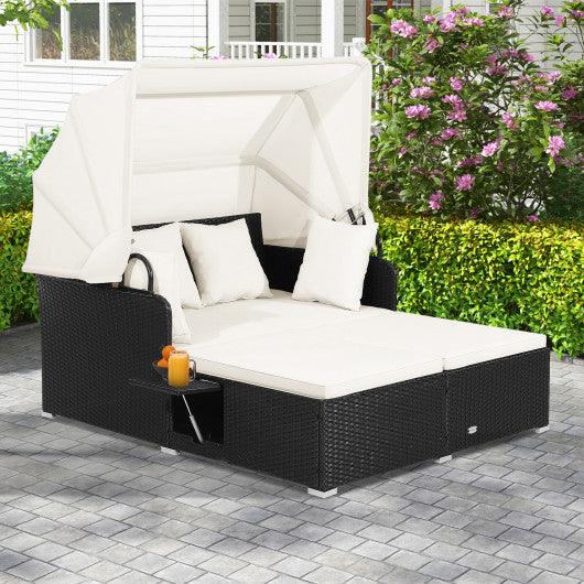 Patio Rattan Daybed with Retractable Canopy and Side Tables-Off White at Set Shop and Smile