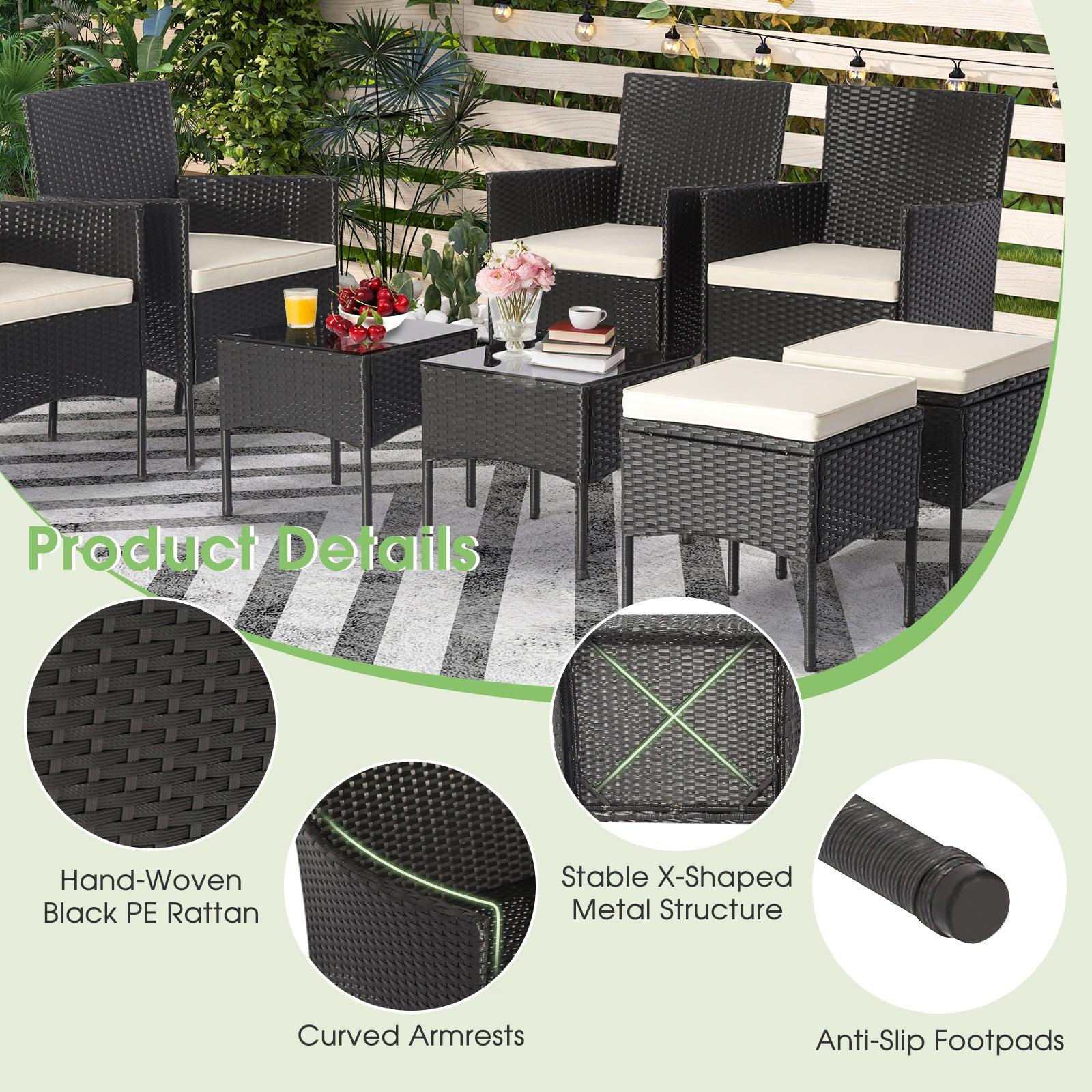 8 Pieces Patio Wicker Conversation Set with 2 Coffee Tables and 2 Ottomans at Set Shop and Smile